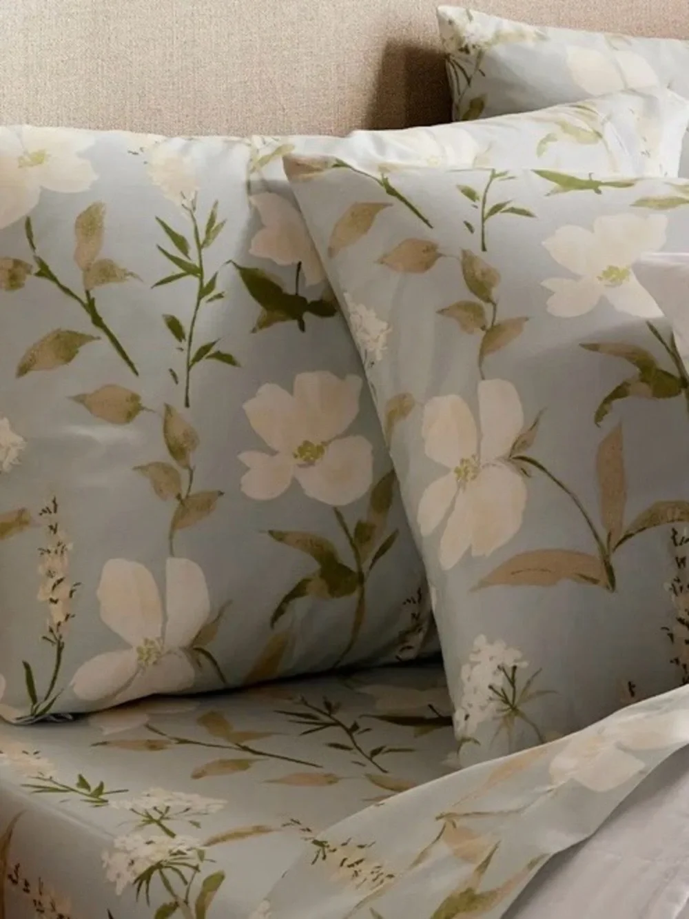 NWOT Quince Organic Crisp Percale Floral Sham Set, Standard (Blue Garden)